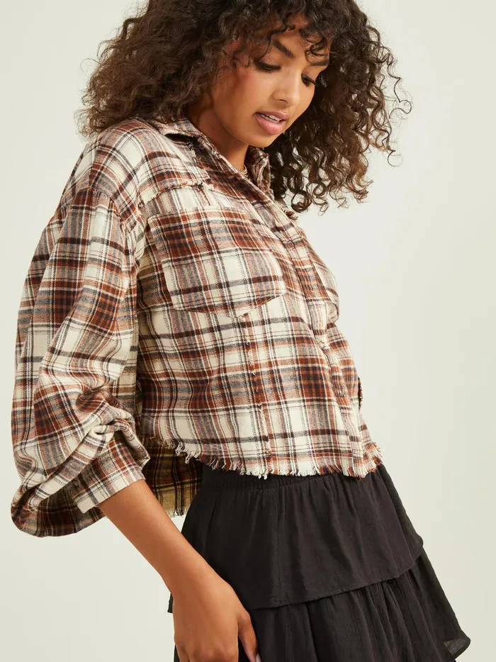 Women Lena Plaid Button Up Top Creambrown Altar039d State Blouses