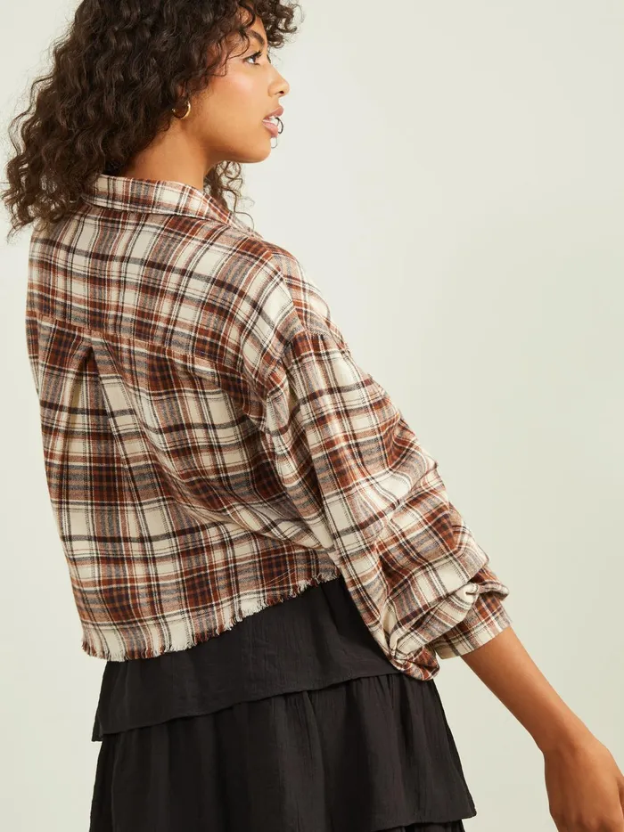 Women Lena Plaid Button Up Top Creambrown Altar039d State Blouses