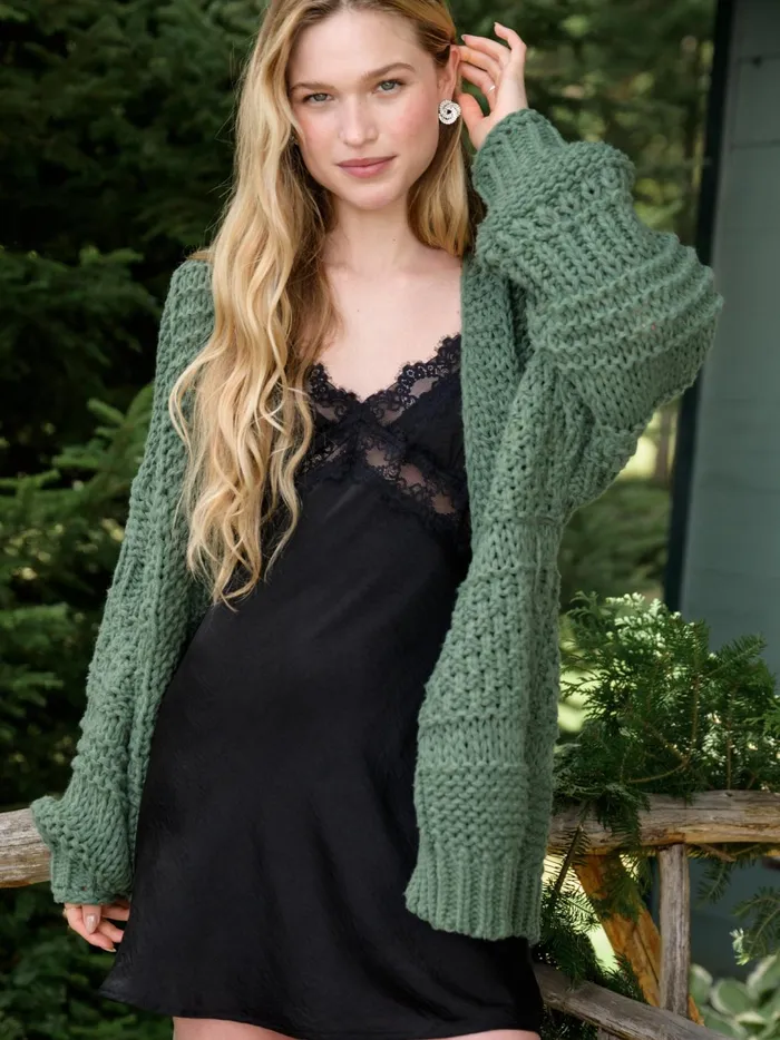 Women Lillie Chunky Textured Cardigan Green Altar039d State Sweaters