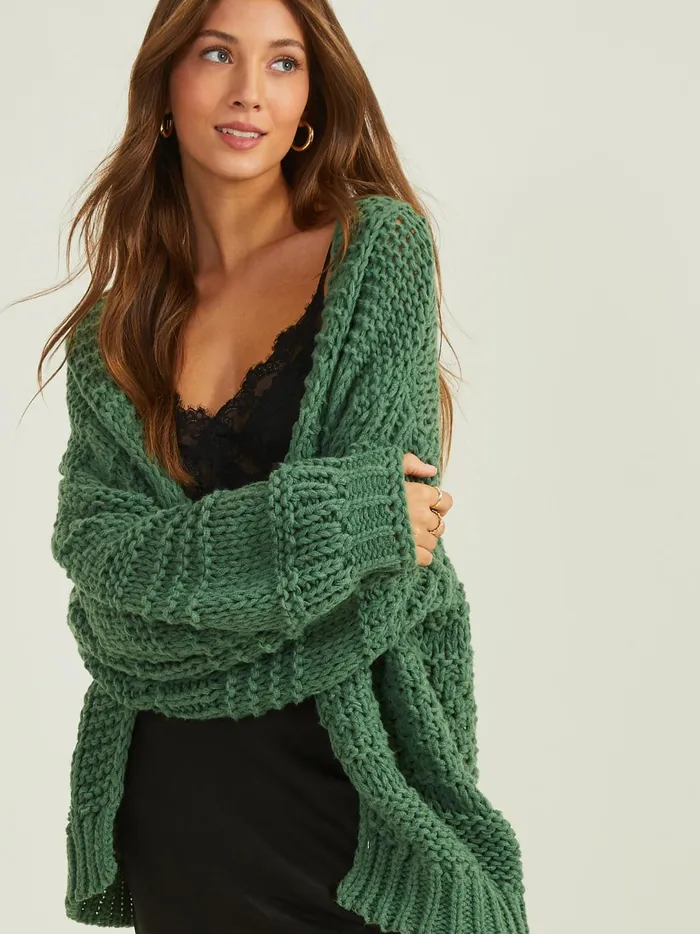 Women Lillie Chunky Textured Cardigan Green Altar039d State Sweaters