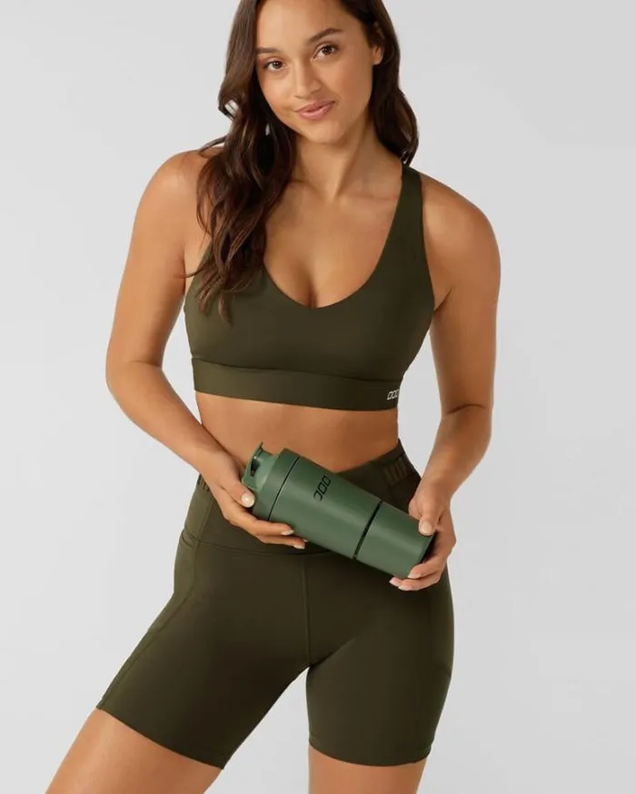 Women LORNA JANE Accessories Stainless Steel Compartment Protein Shaker Dark Matcha