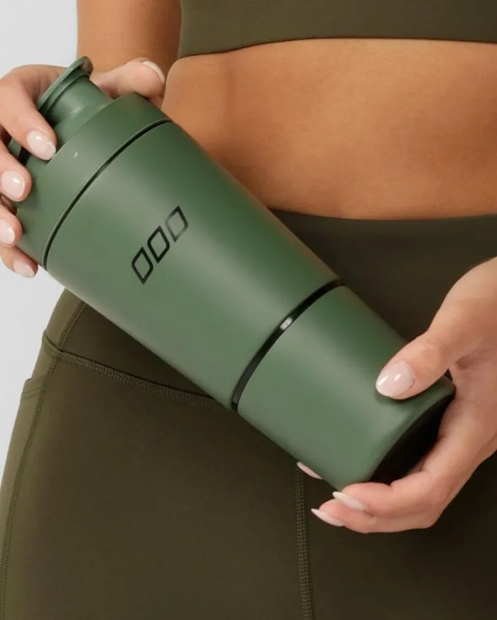 Women LORNA JANE Accessories Stainless Steel Compartment Protein Shaker Dark Matcha