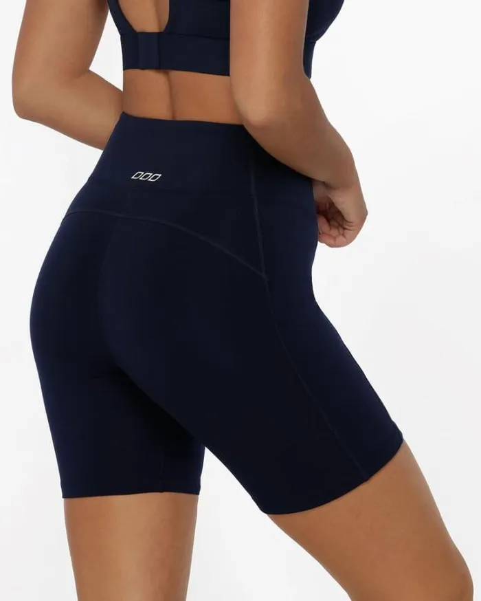 Women LORNA JANE Bike Shorts Amy Phone Pocket Tech Bike Short French Navy