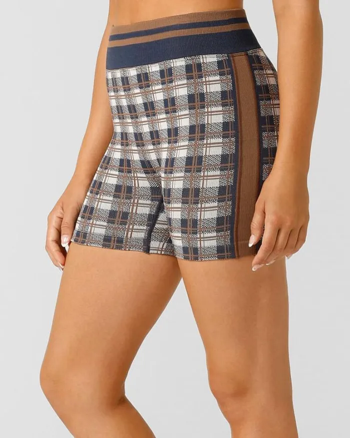 Women LORNA JANE Bike Shorts Gingham Seamless Bike Short Neutral Gingham