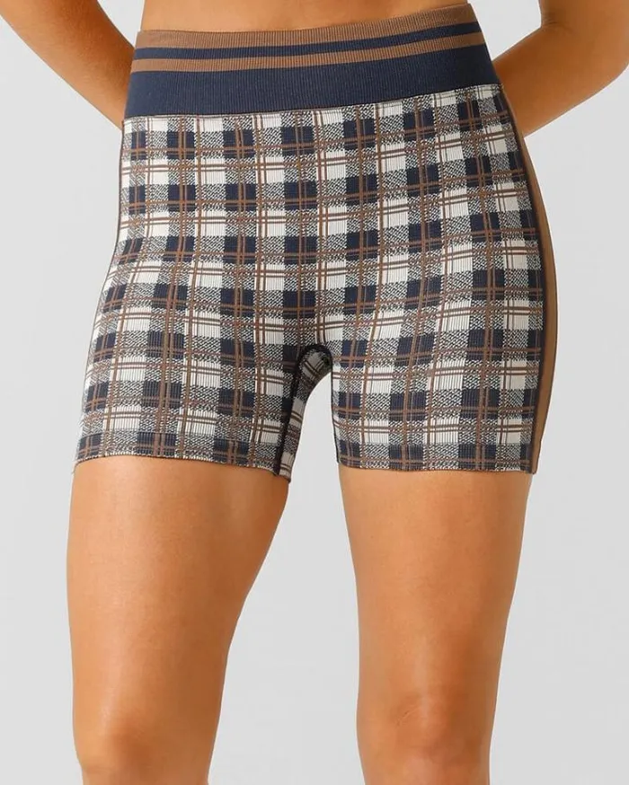 Women LORNA JANE Bike Shorts Gingham Seamless Bike Short Neutral Gingham