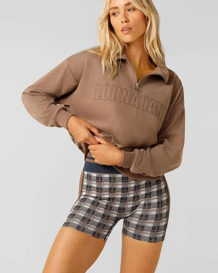 Women LORNA JANE Bike Shorts Gingham Seamless Bike Short Neutral Gingham