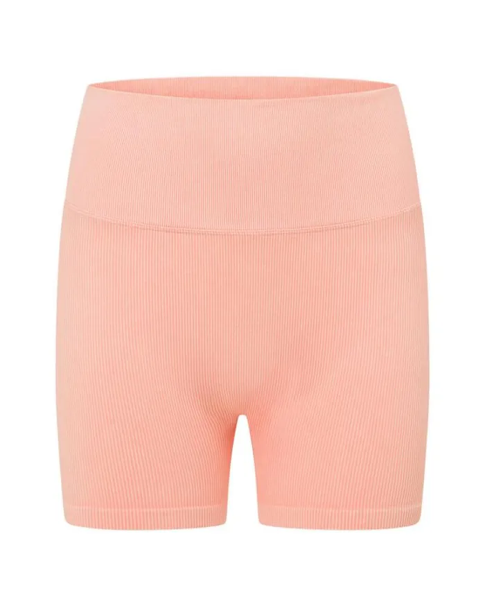 Women LORNA JANE Bike Shorts It Girl Wide Ribbed Seamless 12cm Bike Short Washed Peach