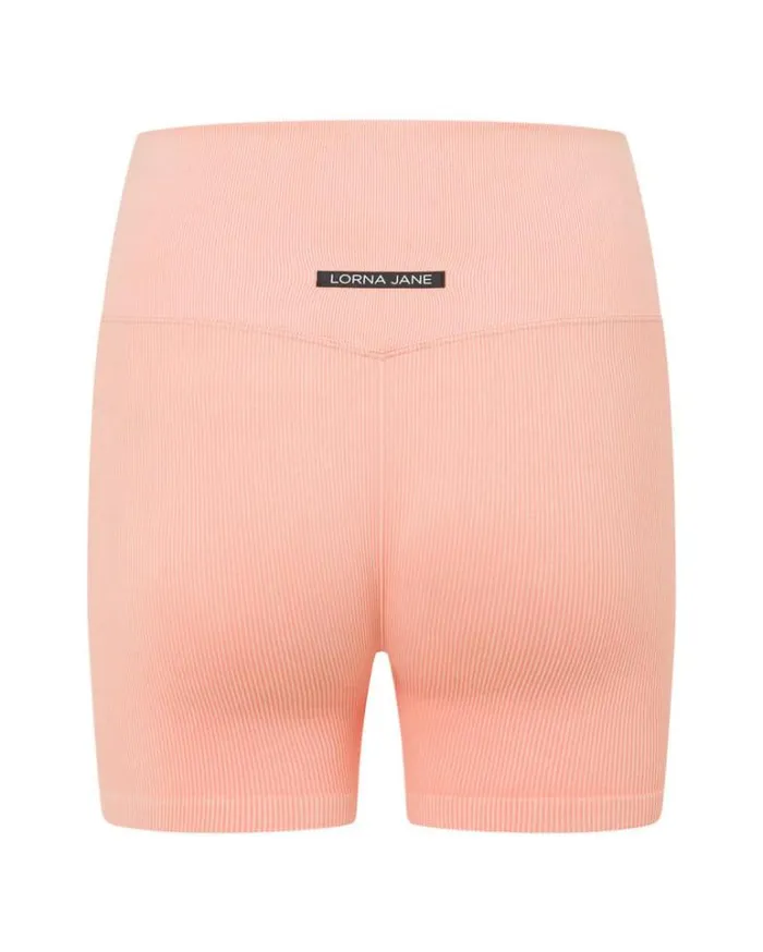 Women LORNA JANE Bike Shorts It Girl Wide Ribbed Seamless 12cm Bike Short Washed Peach