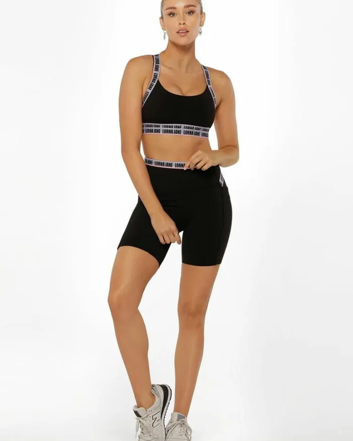 Women LORNA JANE Bike Shorts Metaverse Recycled No Chafe Pocket Bike Short Black