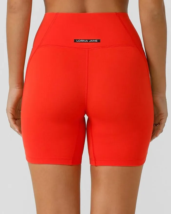 Women LORNA JANE Bike Shorts Sculpt And Support No Ride Bike Short Hot Tomato