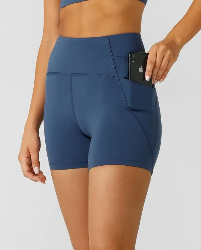 Women LORNA JANE Bike Shorts Speed Circuit 12cm No Chafe Bike Short Academy Blue