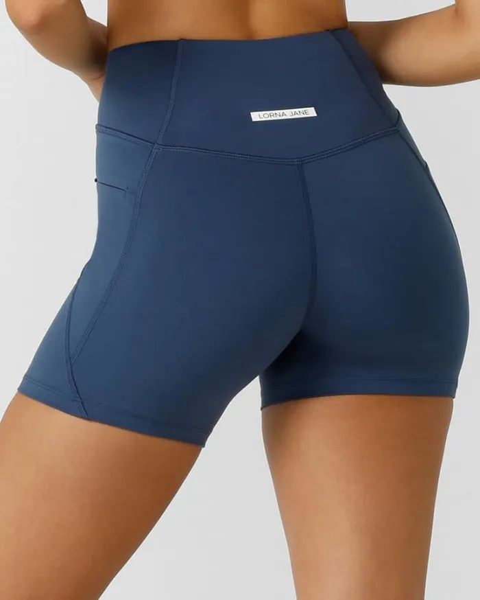 Women LORNA JANE Bike Shorts Speed Circuit 12cm No Chafe Bike Short Academy Blue