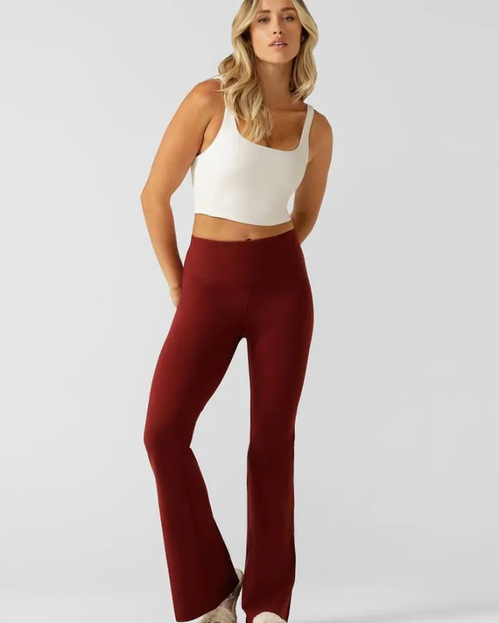 Women LORNA JANE Flare Leggings Lotus Flared Full Length Leggings Sepia