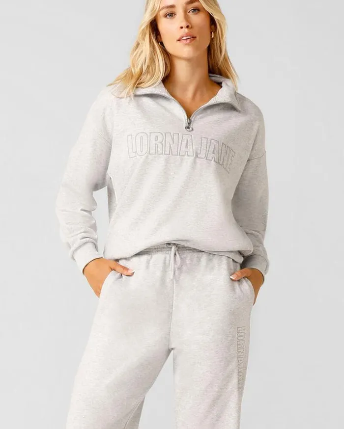 Women LORNA JANE Jackets Hoodies And Sweats Iconic Quarter Zip Sweat Light Grey Marl