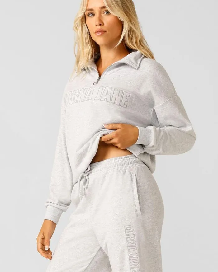 Women LORNA JANE Jackets Hoodies And Sweats Iconic Quarter Zip Sweat Light Grey Marl