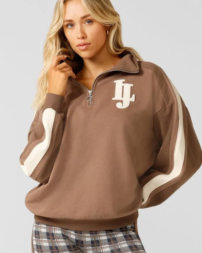 Women LORNA JANE Jackets Hoodies And Sweats LJ Heritage Quarter Zip Sweat Cedar