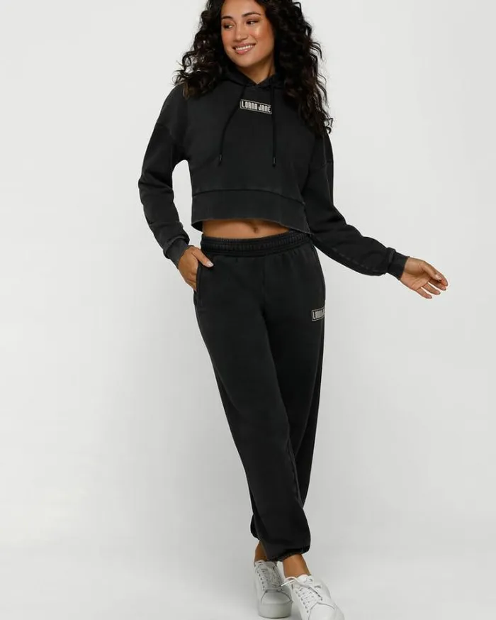 Women LORNA JANE Jackets Hoodies And Sweats Moto Track Pant Washed Black