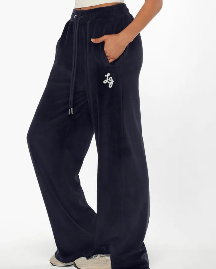 Women LORNA JANE Pants Naughties Nostalgic Velour Bootleg Track Pant French Navy