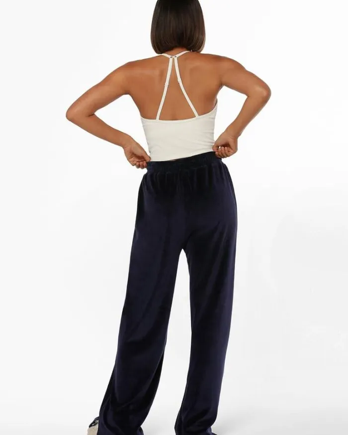 Women LORNA JANE Pants Naughties Nostalgic Velour Bootleg Track Pant French Navy