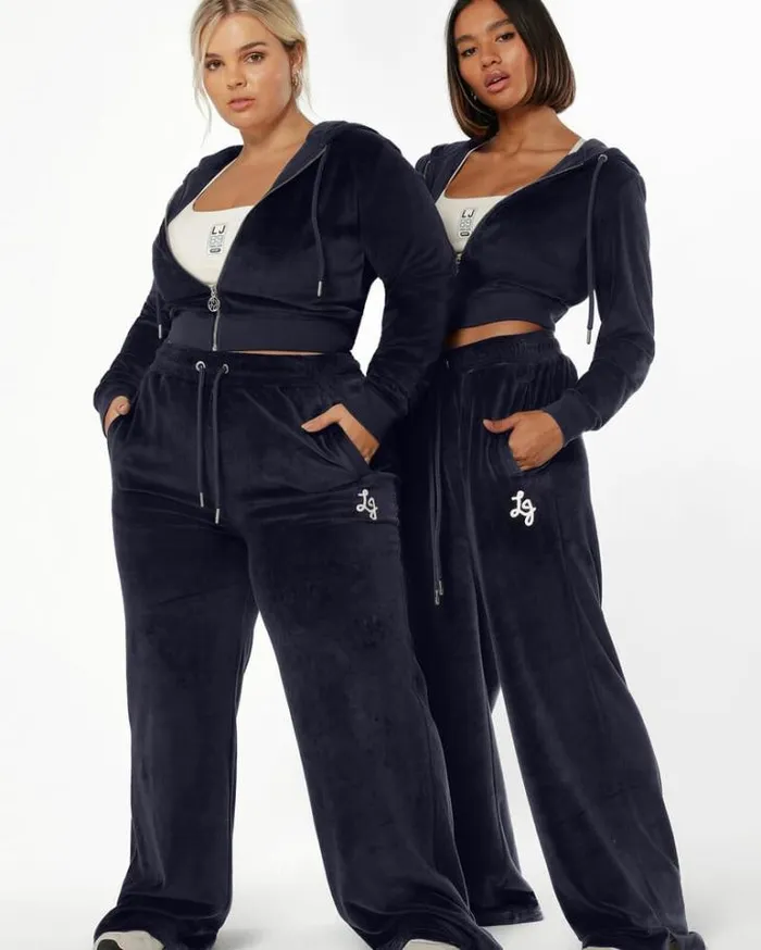 Women LORNA JANE Pants Naughties Nostalgic Velour Bootleg Track Pant French Navy