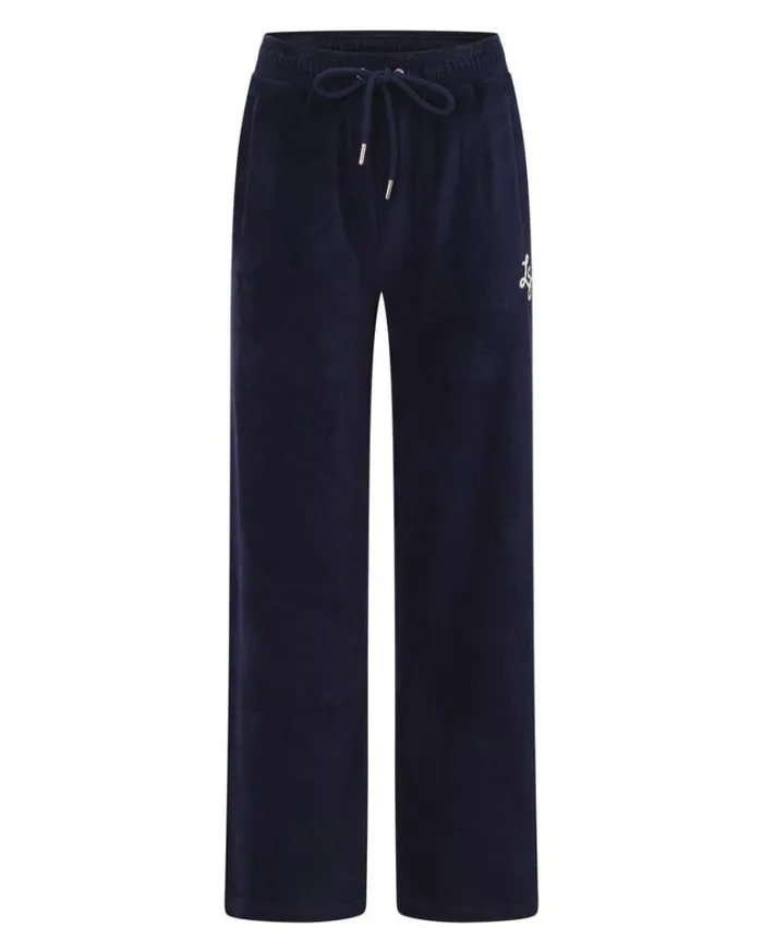 Women LORNA JANE Pants Naughties Nostalgic Velour Bootleg Track Pant French Navy