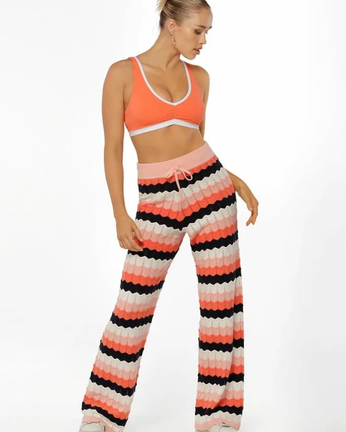 Women LORNA JANE Pants Summer Knitted Lounge Pant Peach Stripe