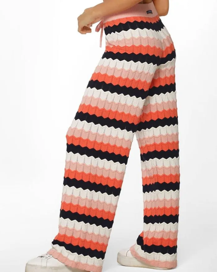 Women LORNA JANE Pants Summer Knitted Lounge Pant Peach Stripe