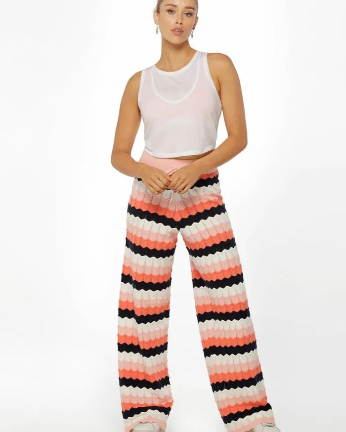 Women LORNA JANE Pants Summer Knitted Lounge Pant Peach Stripe