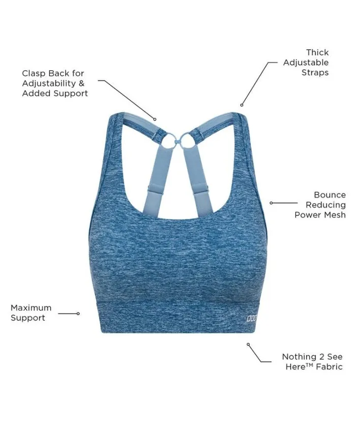 Women LORNA JANE Sports Bras Amy Maximum Support Sports Bra Washed Out Blue Marl Print