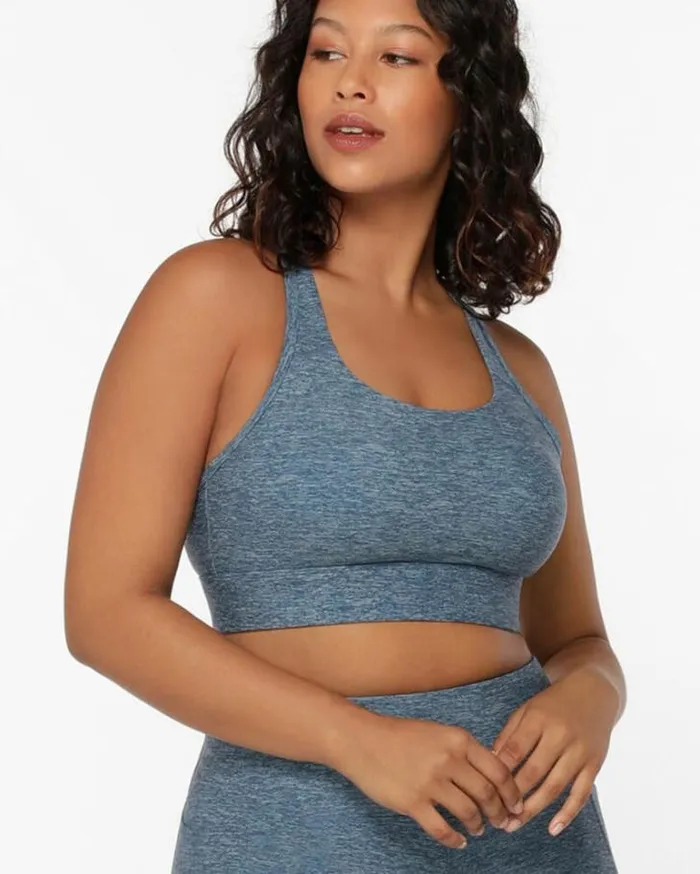 Women LORNA JANE Sports Bras Amy Maximum Support Sports Bra Washed Out Blue Marl Print