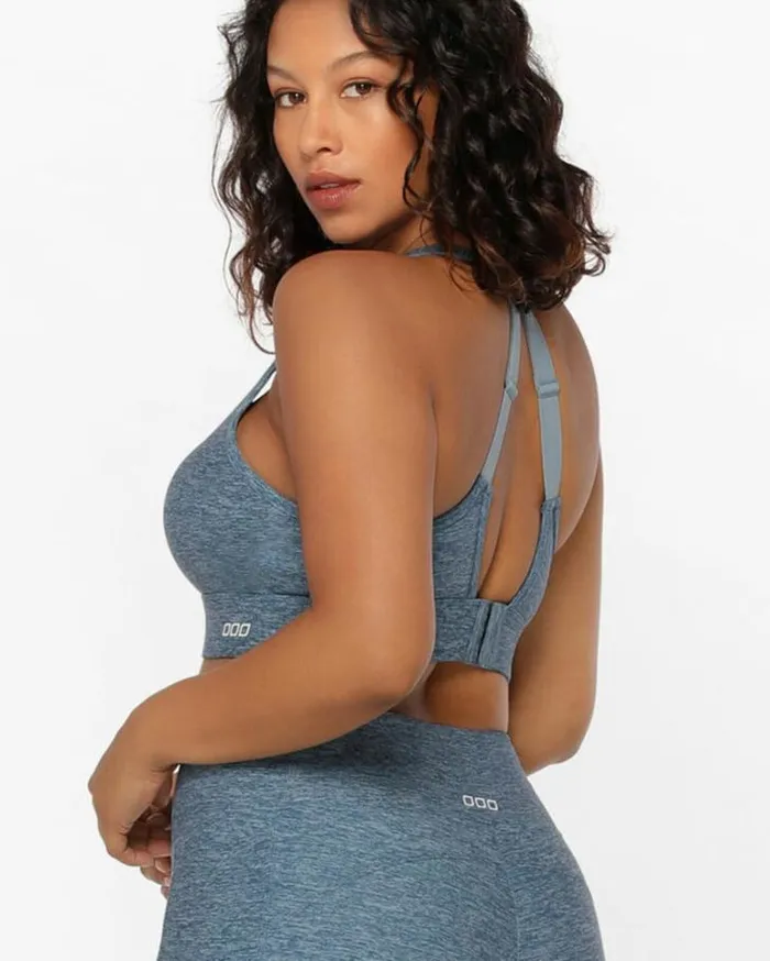 Women LORNA JANE Sports Bras Amy Maximum Support Sports Bra Washed Out Blue Marl Print
