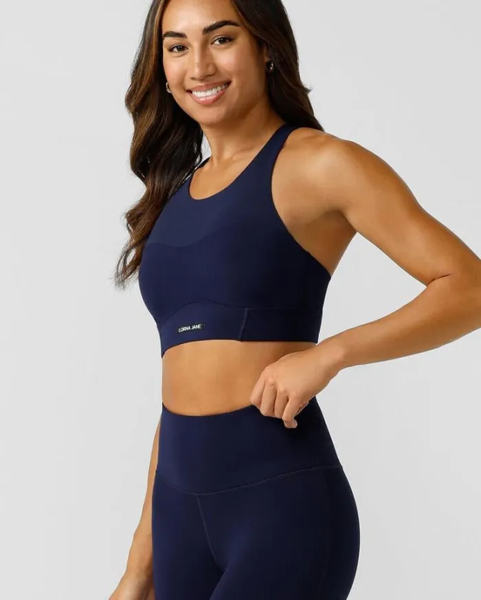 Women LORNA JANE Sports Bras Full Coverage Support Sports Bra French Navy