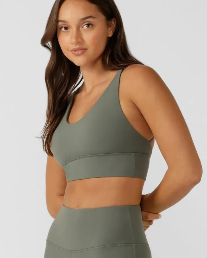 Women LORNA JANE Sports Bras Lotus Longline Sports Bra Dark Matcha