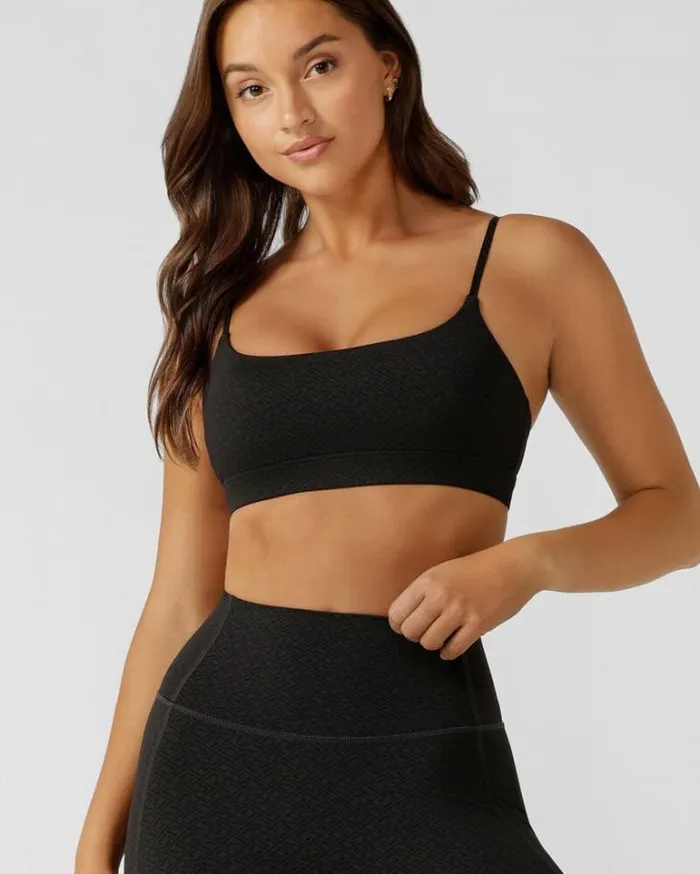 Women LORNA JANE Sports Bras Refine Sports Bra Black Monogram Print