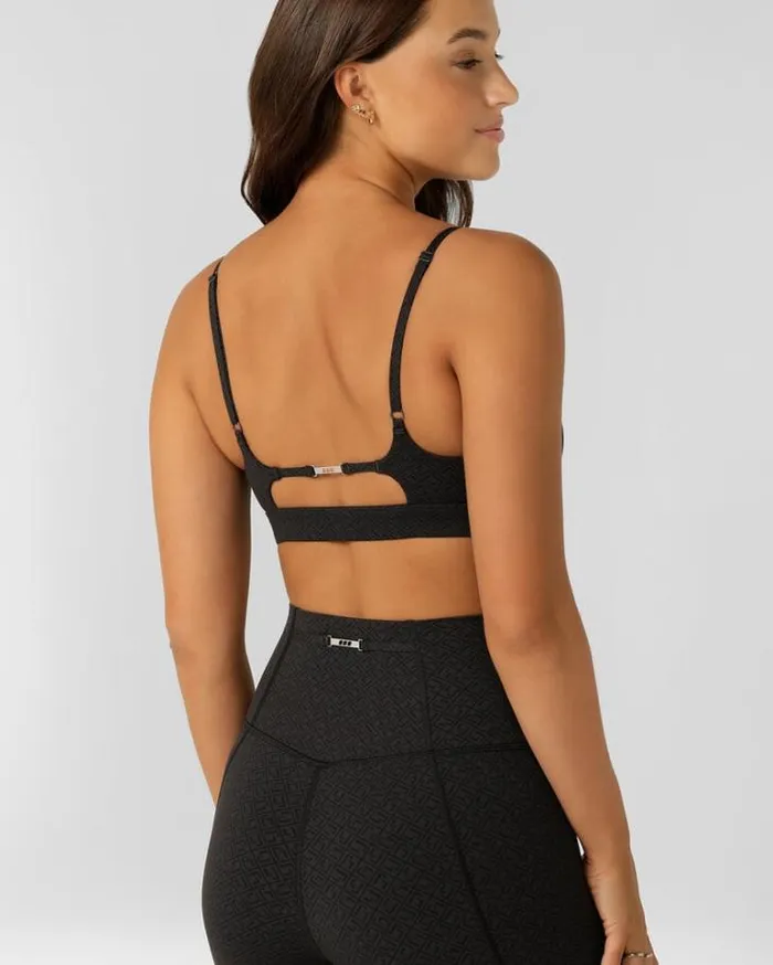 Women LORNA JANE Sports Bras Refine Sports Bra Black Monogram Print