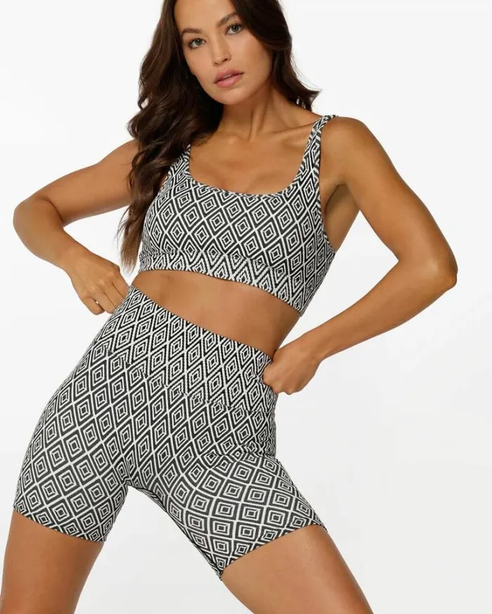 Women LORNA JANE Sports Bras Retro Seamless Sports Bra Monochrome Argyle Print