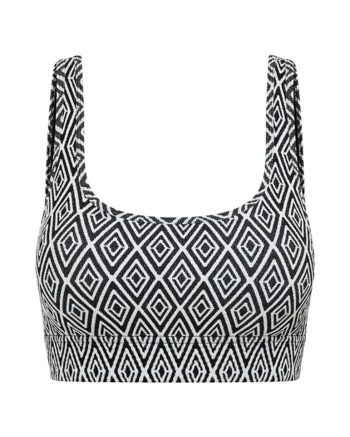 Women LORNA JANE Sports Bras Retro Seamless Sports Bra Monochrome Argyle Print