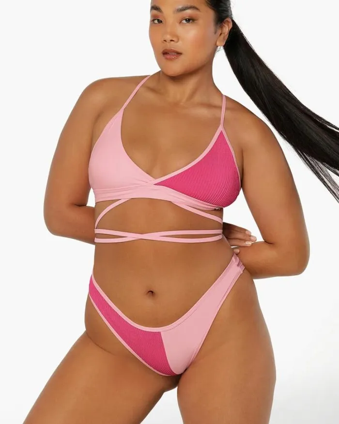 Women LORNA JANE Swimwear Cali Contrast Swim Bra Hot Fuchsia