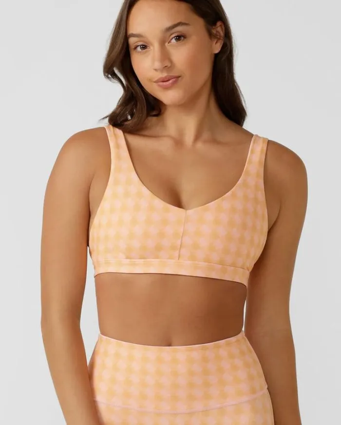 Women LORNA JANE Swimwear Reversible Swim Sports Bra Watercolour Check Print