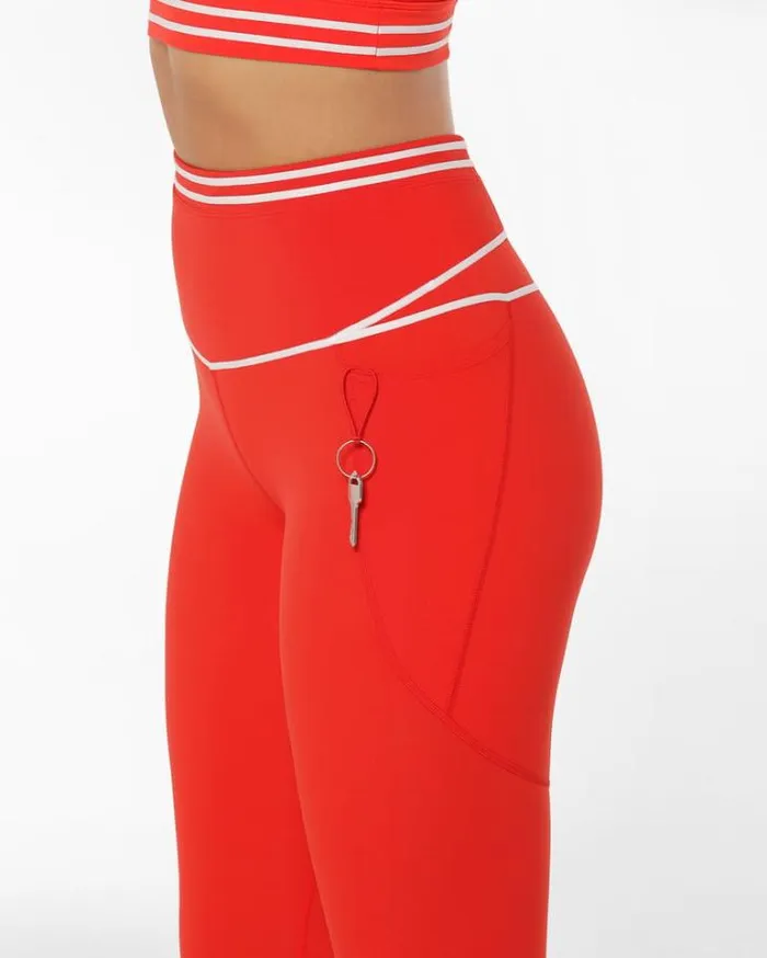 Women LORNA JANE Tights And Leggings Fast Pace Recycled Booty Full Length Leggings Hot Tomato