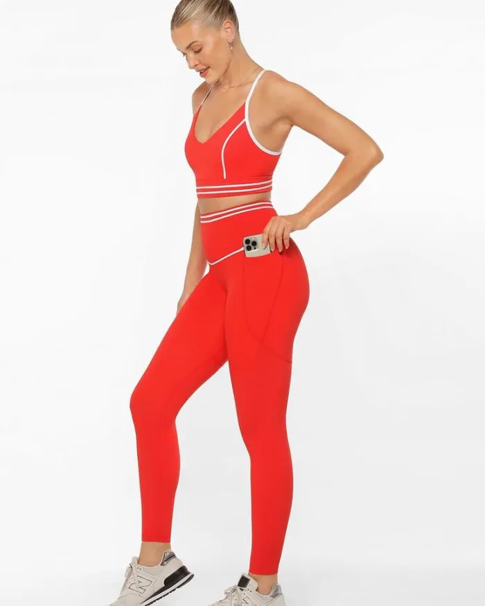 Women LORNA JANE Tights And Leggings Fast Pace Recycled Booty Full Length Leggings Hot Tomato