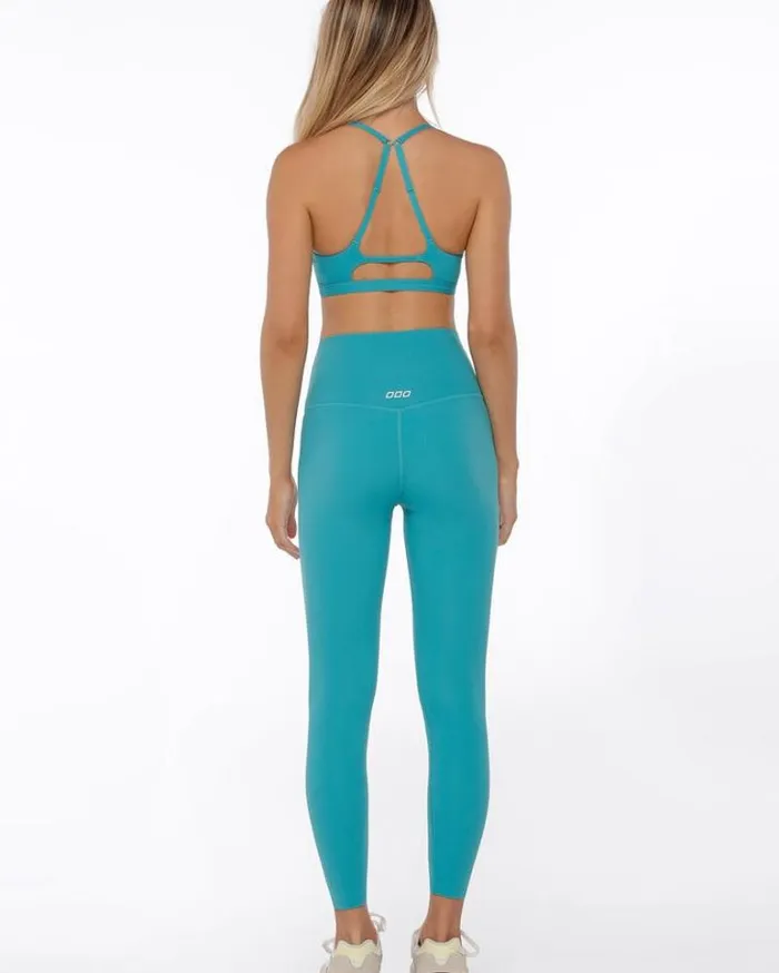 Women LORNA JANE Tights And Leggings HiFold Lotus Ankle Biter Leggings Aqua Buzz