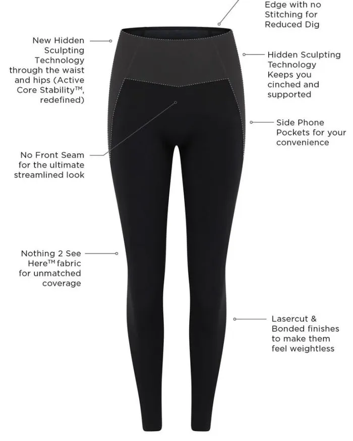 Women LORNA JANE Tights And Leggings Sculpt And Support No Ride Ankle Biter Leggings Black