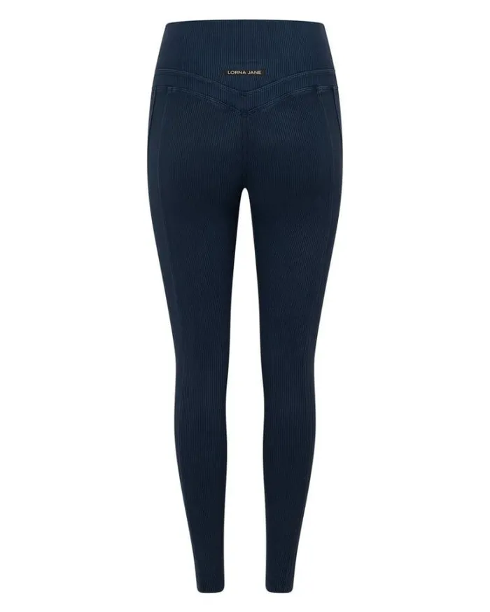Women LORNA JANE Tights And Leggings Stride Washed Rib Ankle Biter Leggings Washed Pale Indigo