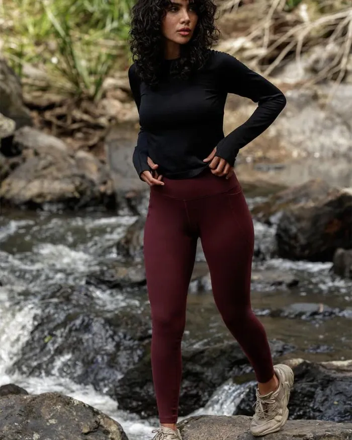 Women LORNA JANE Tights And Leggings Ultra Amy Thermal Tech Full Length Leggings Maroon Women LORNA JANE Tights And Leggings Ultra Amy Thermal Tech Full Length Leggings Maroon