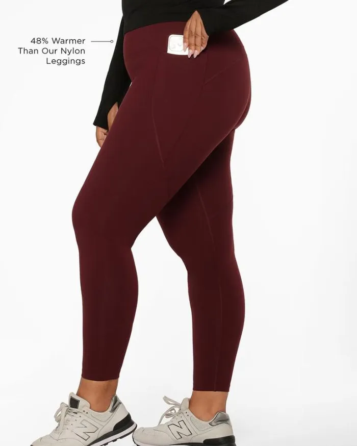 Women LORNA JANE Tights And Leggings Ultra Amy Thermal Tech Full Length Leggings Maroon