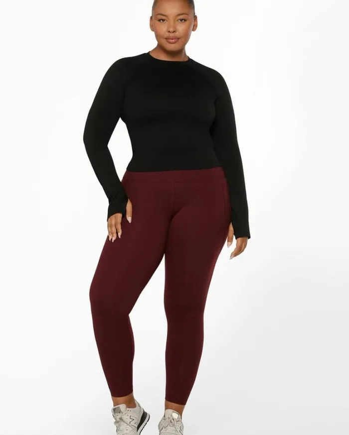 Women LORNA JANE Tights And Leggings Ultra Amy Thermal Tech Full Length Leggings Maroon