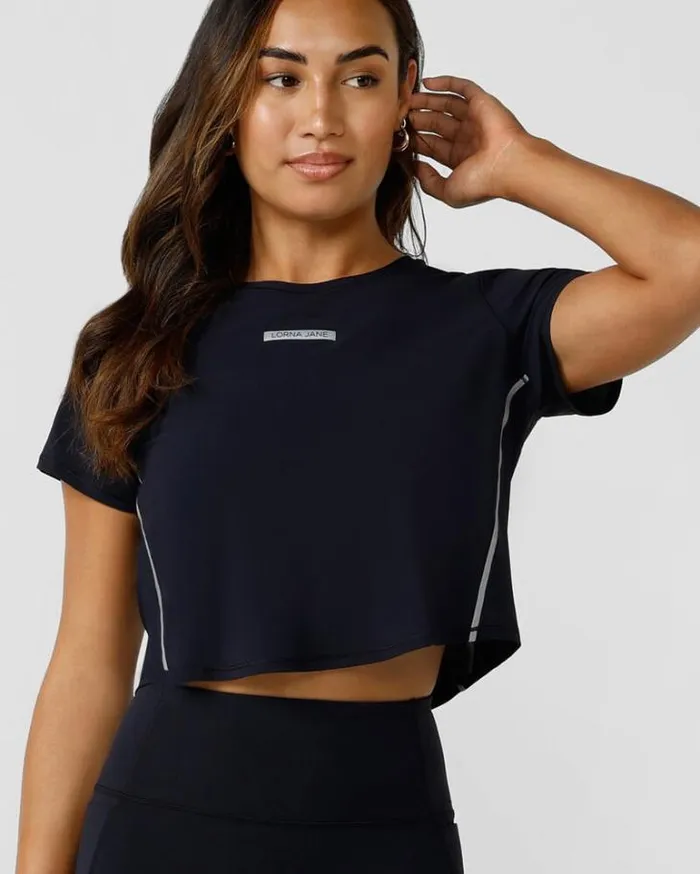 Women LORNA JANE Tops Cropped All Hours Active Tee Midnight Blue