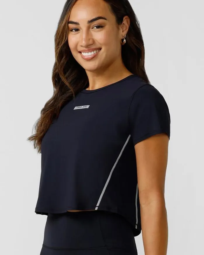 Women LORNA JANE Tops Cropped All Hours Active Tee Midnight Blue