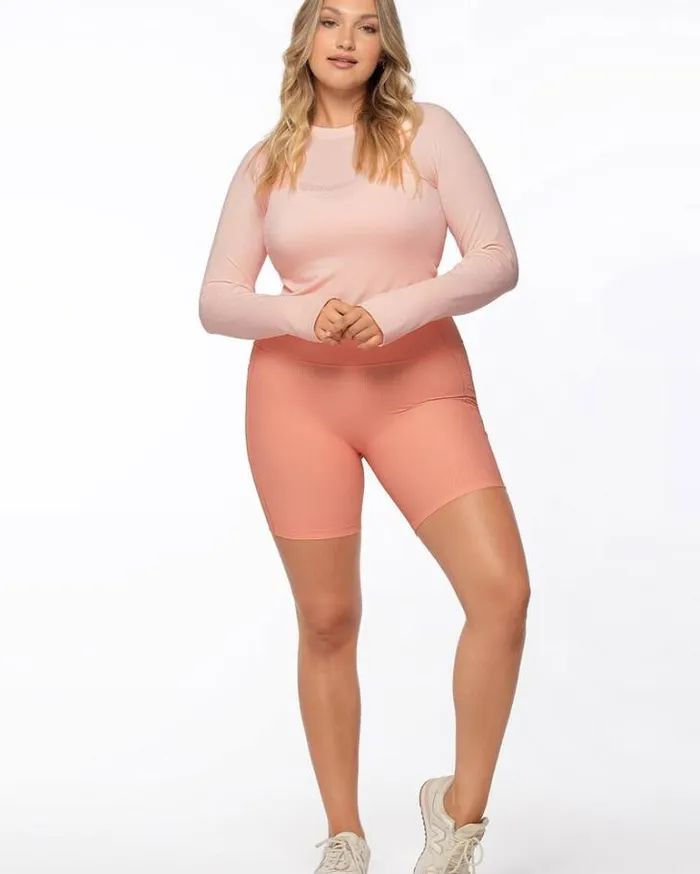 Women LORNA JANE Tops Dynamic Seamless Cropped Long Sleeve Top Pink Sand Marl